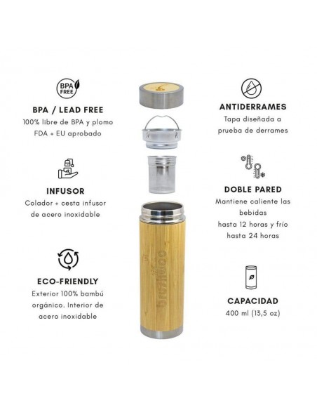 Termo de bambú y acero inoxidable - 400 ML.